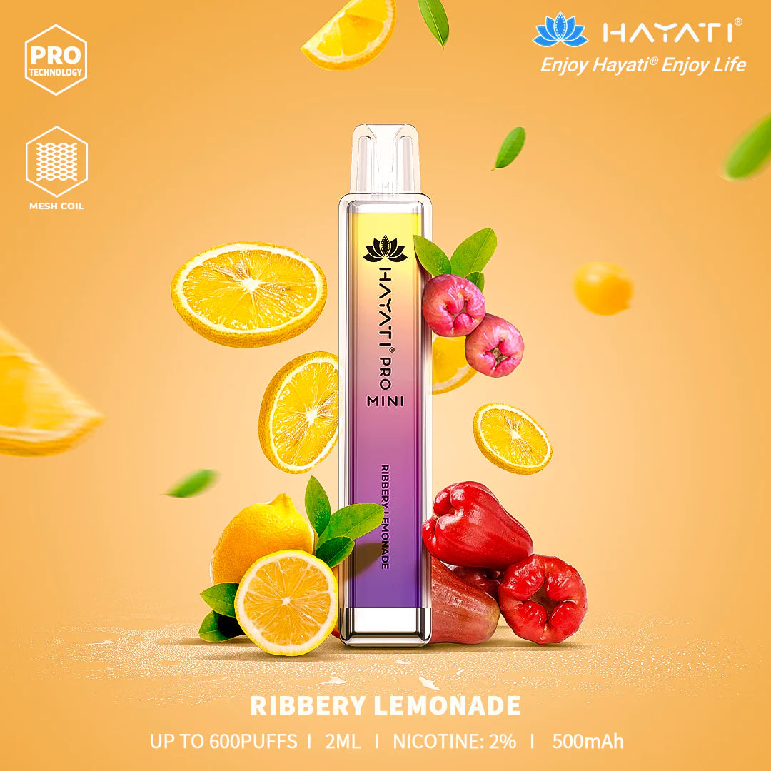 RIBERRY LEMONADE HAYATI PRO MINI 600 PUFF DISPOSABLE VAPE CRYSTAL PRO ...